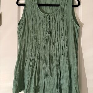 Jacalyn Pure Cotton Green Sleeveless Women's Top